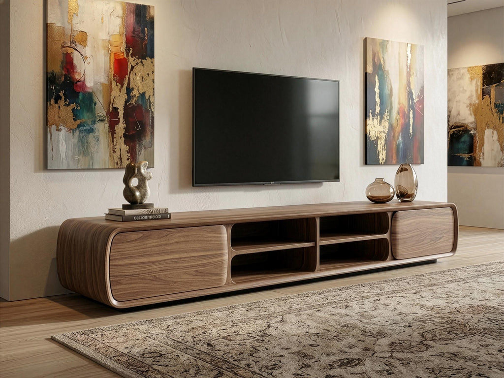 Solid Walnut TV Stand, Mid Century Media Console, Sculptural Living Room Furniture