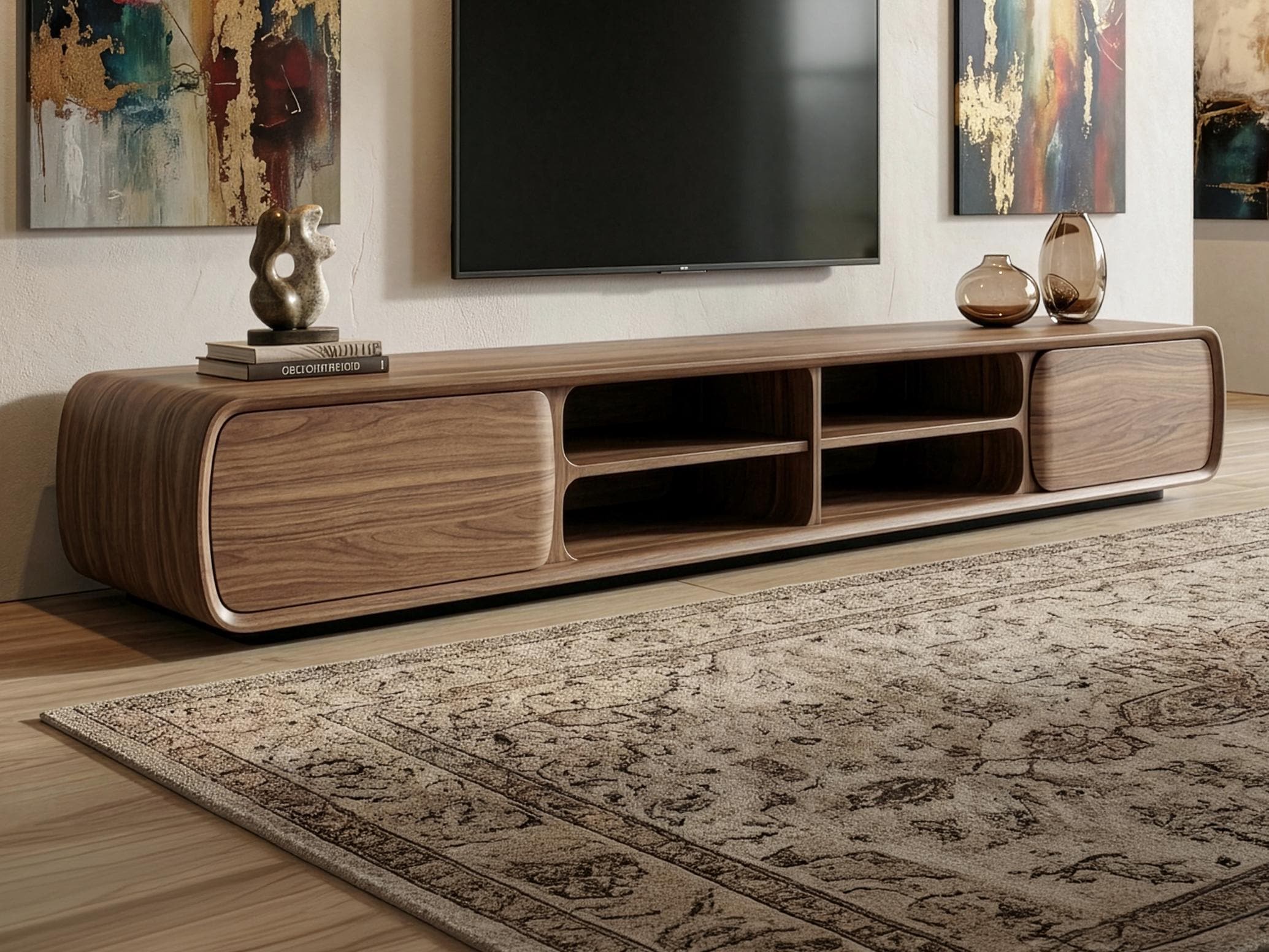 Solid Walnut TV Stand, Mid Century Media Console, Sculptural Living Room Furniture Secondary image