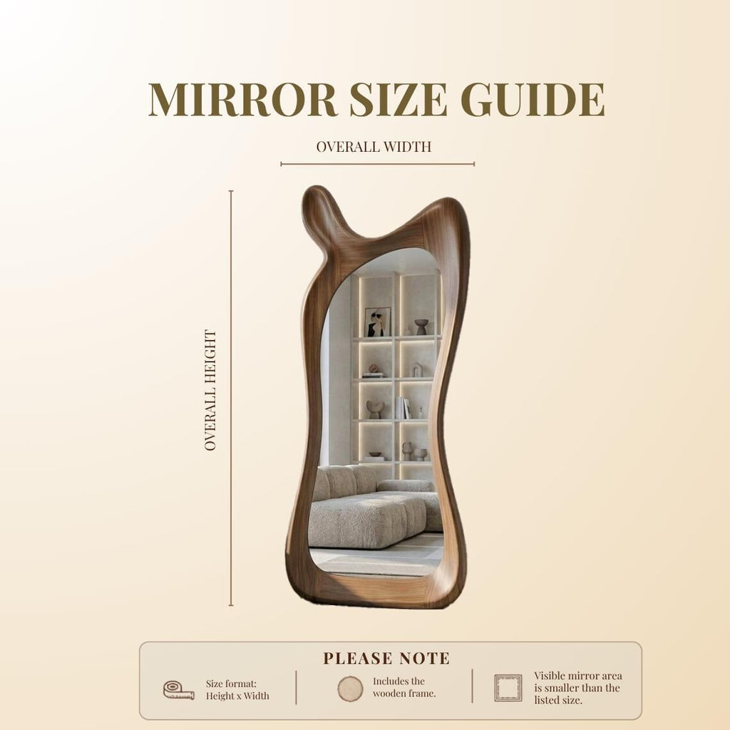 Asymmetrical Walnut Full Length Mirror: Mid-Century Modern Standing Mirror