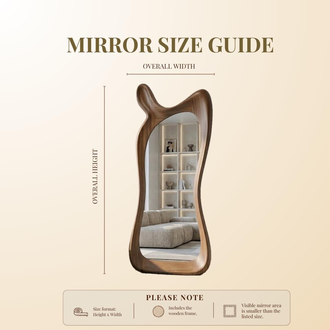 Asymmetrical Walnut Full Length Mirror: Mid-Century Modern Standing Mirror