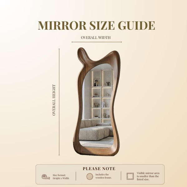 Asymmetrical Walnut Full Length Mirror: Mid-Century Modern Standing Mirror