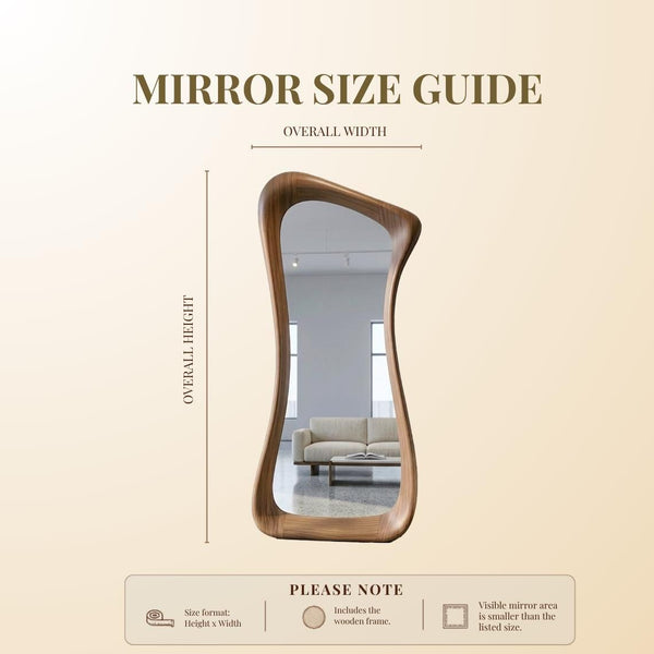 Asymmetrical Walnut Full Length Mirror: Mid-Century Modern Rustic Decor