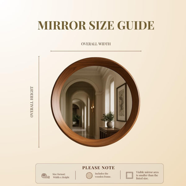 Walnut Round Mirror – Mid Century Modern Wooden Wall Mirror