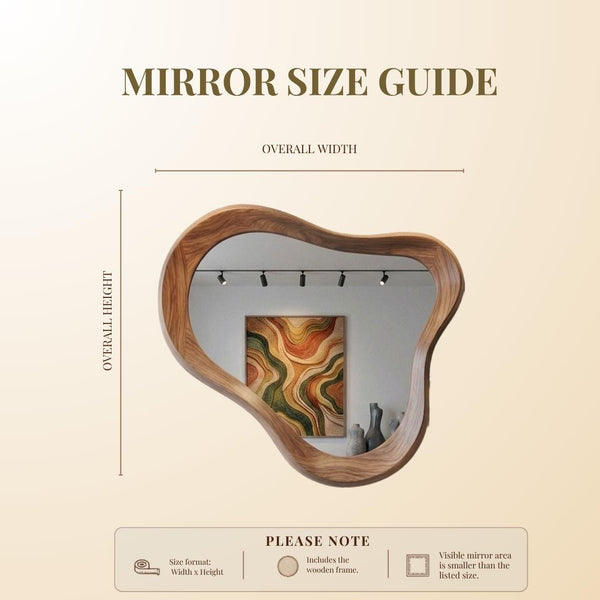 Asymmetrical Walnut Wood Mirror, Mid Century Modern Organic Bathroom Vanity Home Art