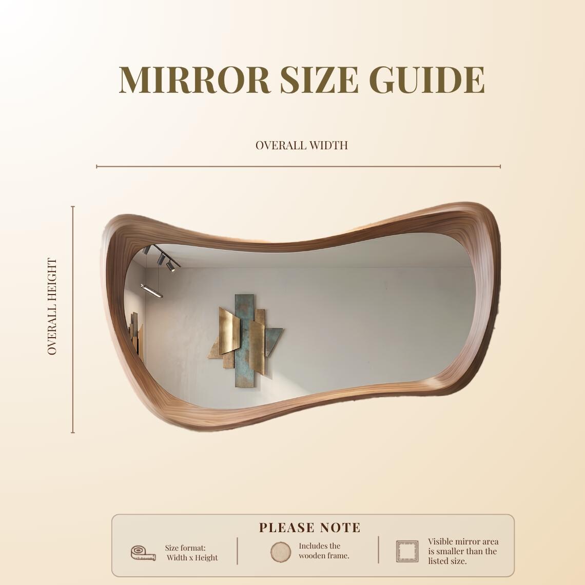 Asymmetrical Walnut Wood Mirror, Organic Modern Bathroom Wall Mirror, Mid-Century Design
