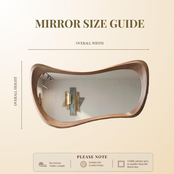 Asymmetrical Walnut Wood Mirror, Organic Modern Bathroom Wall Mirror, Mid-Century Design