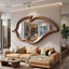 Organic Walnut Wavy Mirror, Asymmetrical Wood Wall Art, Irregular Living Room Accent