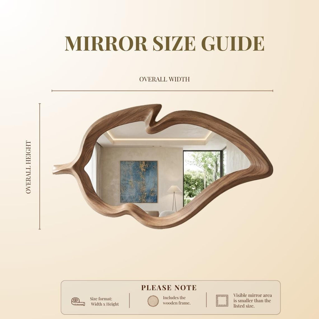 Organic Walnut Wavy Mirror, Asymmetrical Wood Wall Art, Irregular Living Room Accent