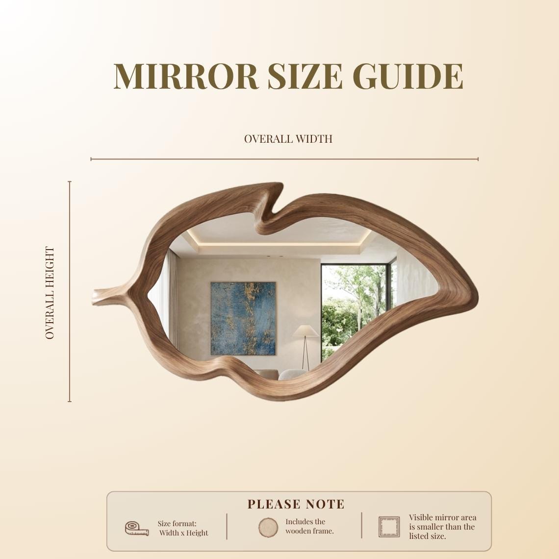 Organic Walnut Wavy Mirror, Asymmetrical Wood Wall Art, Irregular Living Room Accent