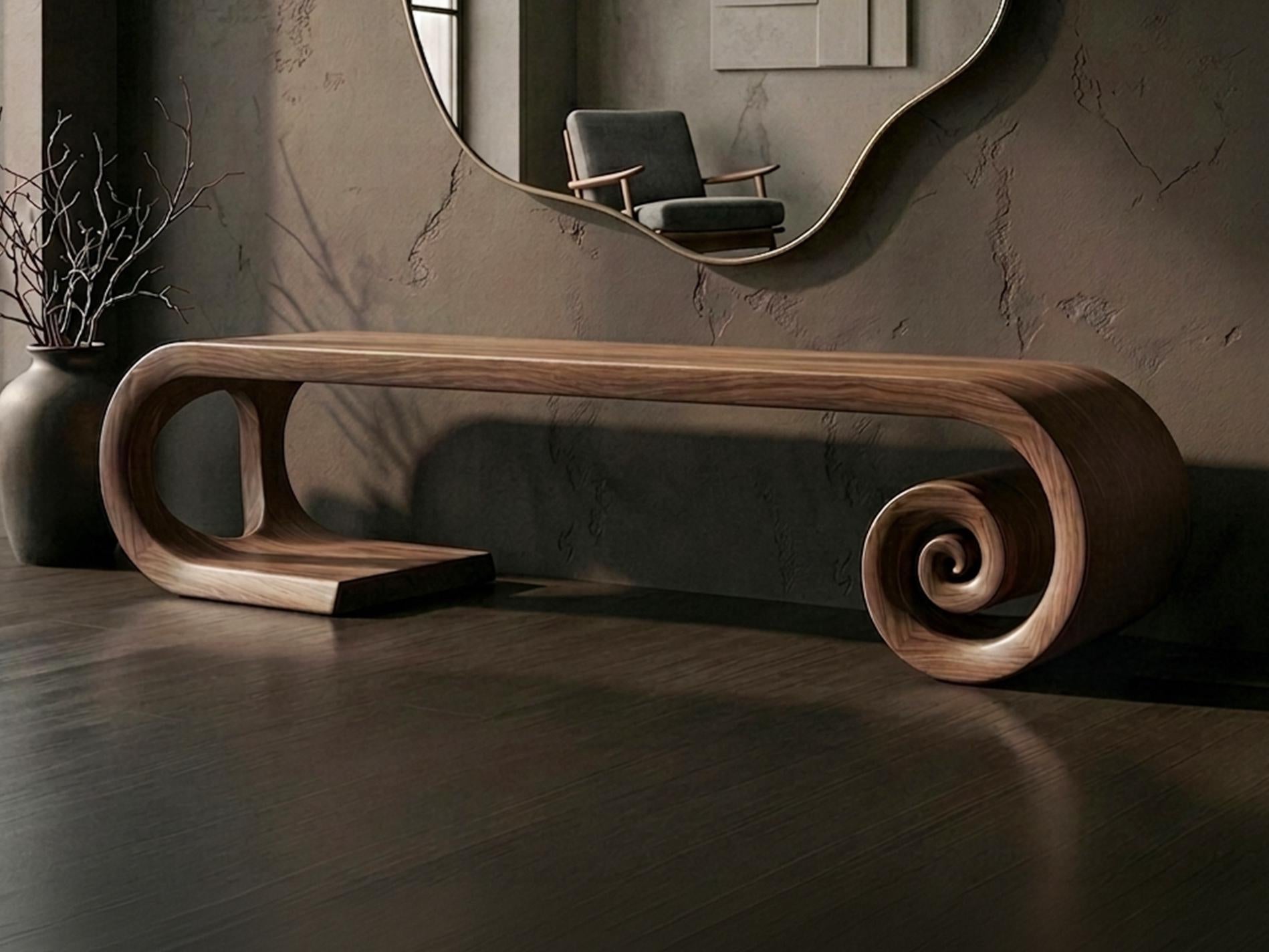 Sculptural Walnut Bench, Mid Century Modern Organic Hallway Seat, Solid Wood Furniture