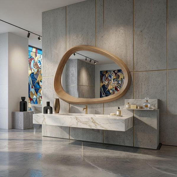 Oak Asymmetrical Mirror, Organic Modern Entryway Wall Art