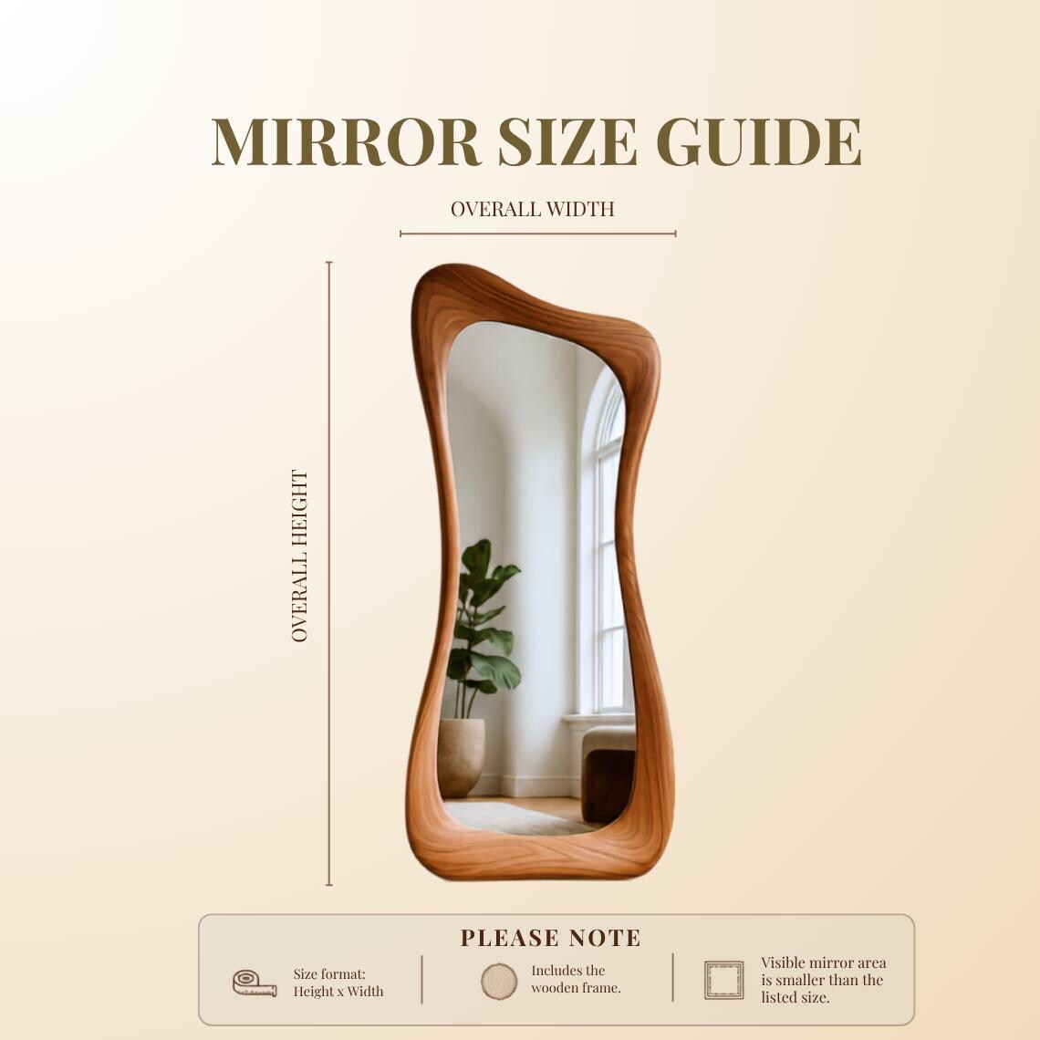 Asymmetrical Walnut Full Length Mirror: Modern Organic Wall Decor