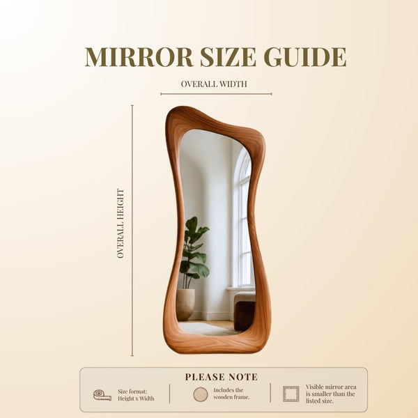 Asymmetrical Walnut Full Length Mirror: Modern Organic Wall Decor