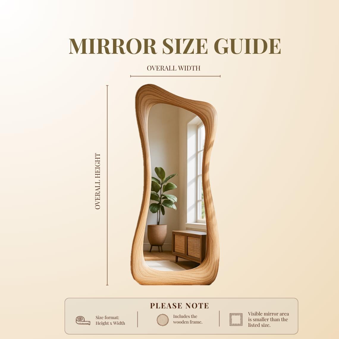Asymmetrical Oak Full Length Mirror: Modern Organic Wall Decor