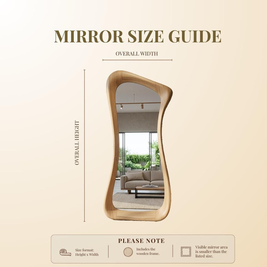 Asymmetrical Oak Full Length Mirror – Solid Wood, Organic Modern Home Decor