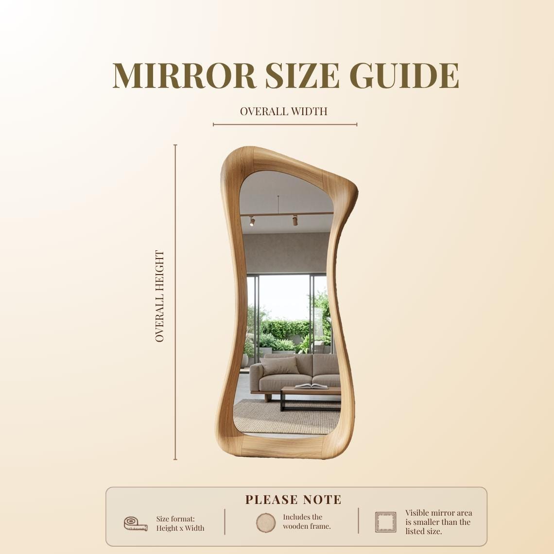 Asymmetrical Oak Full Length Mirror – Solid Wood, Organic Modern Home Decor