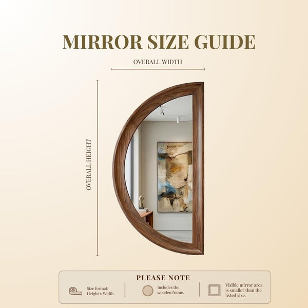 Asymmetrical Half Moon Walnut Wall Mirror – Handmade Modern Vanity Decor