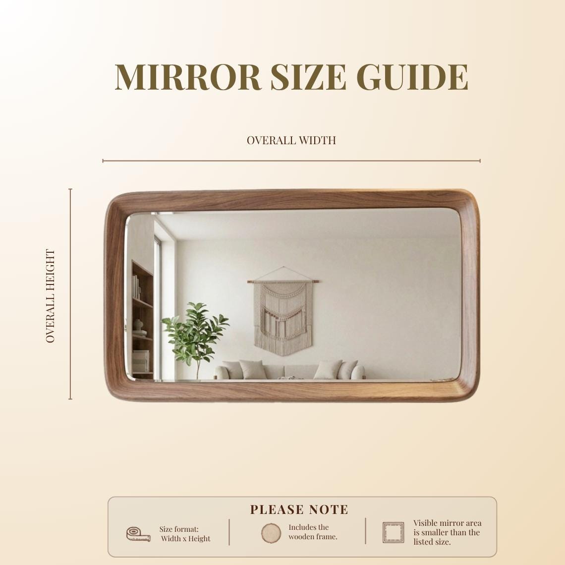Solid Walnut MCM Rectangular Mirror, Large Wall Decor, Organic Modern Design