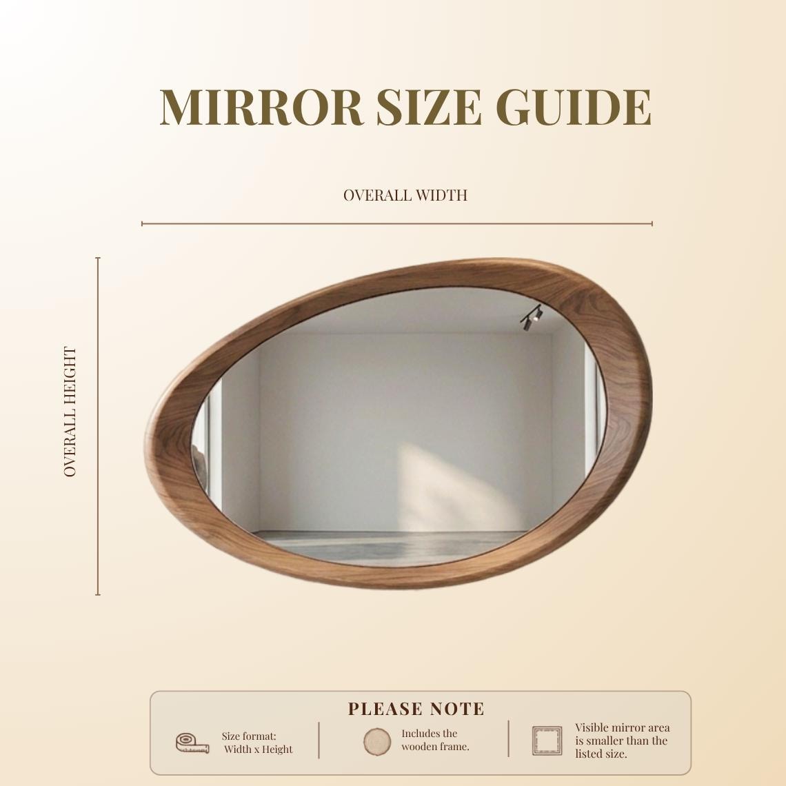 Solid Walnut Asymmetrical Mirror, Organic Wood Framed Bathroom Mirror