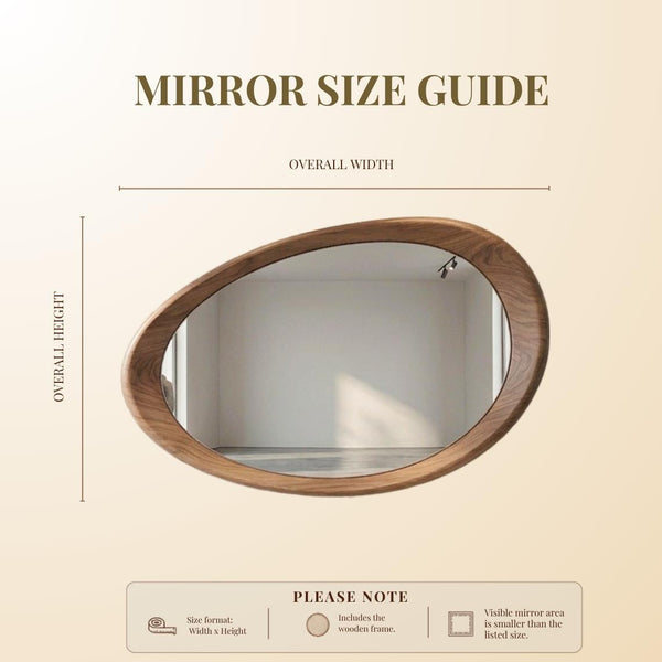 Solid Walnut Asymmetrical Mirror, Organic Wood Framed Bathroom Mirror