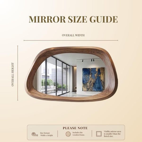 Asymmetrical Wooden Mirror, Mid Century MCM Irregular Mirror, Decorative Wall Decor for Bathroom