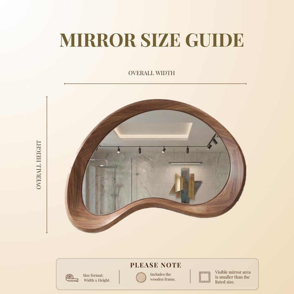 Solid Walnut Asymmetrical Mirror, Organic Mid Century Modern Bathroom Wood Mirror