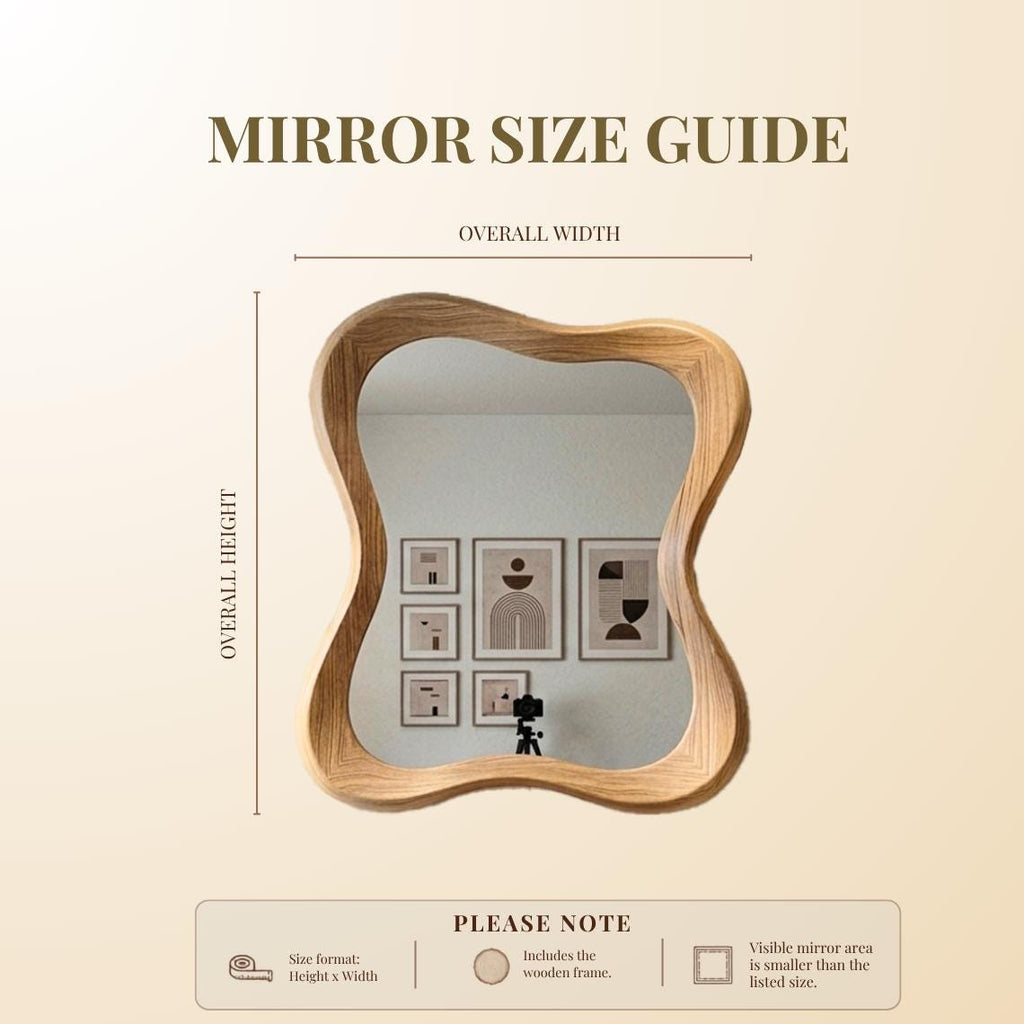 Solid Oak Asymmetrical Mirror, Organic Modern Wood Wall Art, Mid-Century Bathroom Mirror