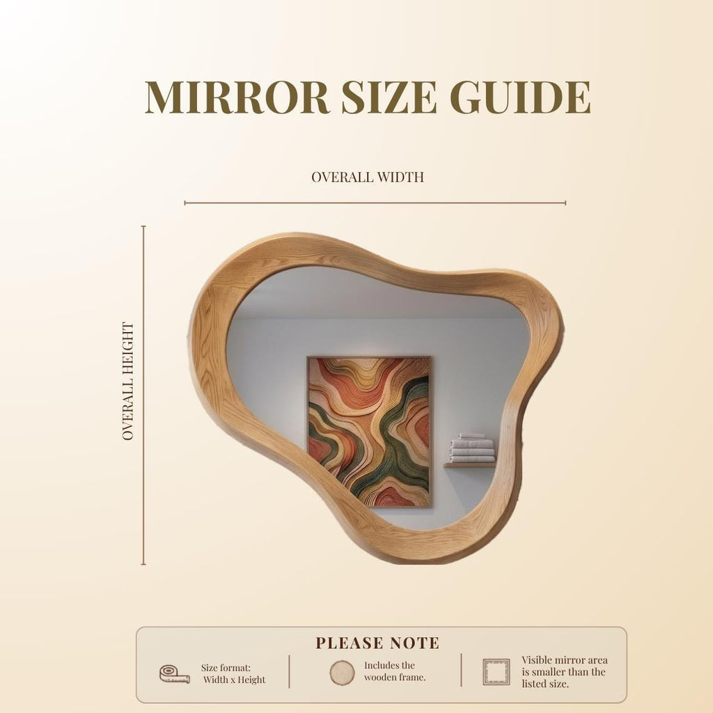 Asymmetrical Oak Wood Mirror, Organic Modern Bathroom Wall Mirror