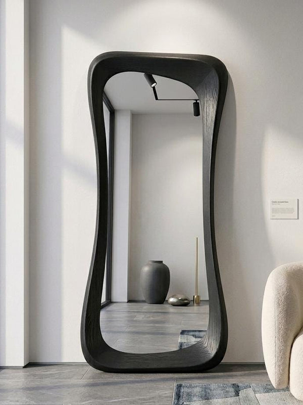 Handmade Black Oak Wood Asymmetrical Full Length Mirror – Organic Modern Floor Mirror