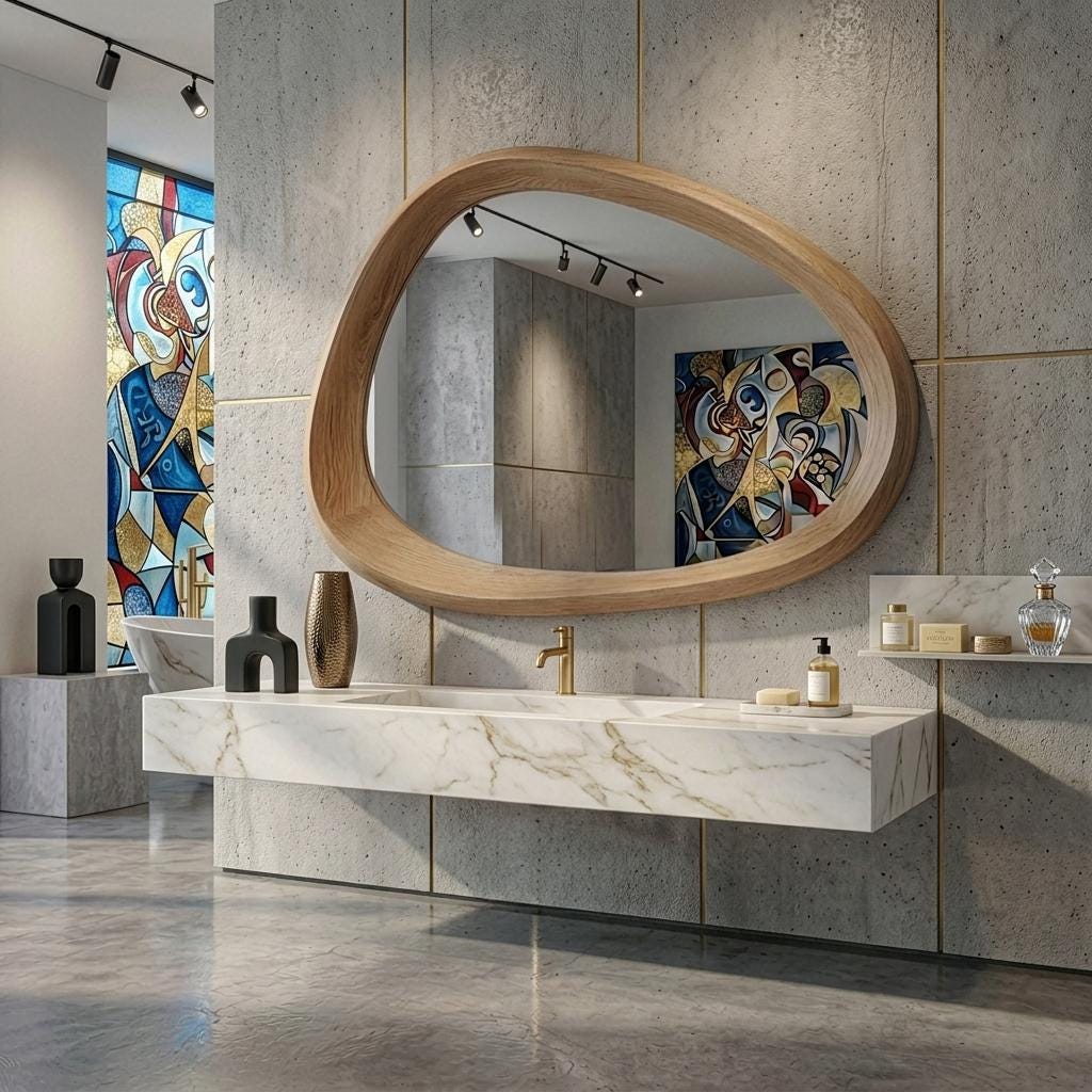 Oak Asymmetrical Mirror, Organic Modern Entryway Wall Art