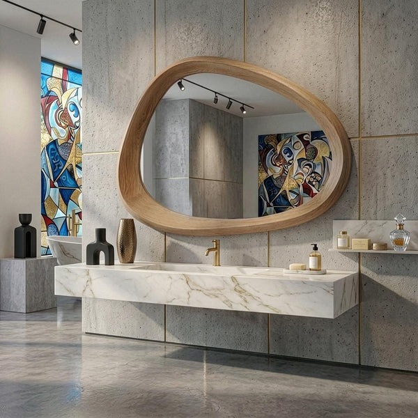 Oak Asymmetrical Mirror, Organic Modern Entryway Wall Art
