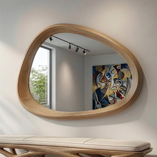 Oak Asymmetrical Mirror, Organic Modern Entryway Wall Art
